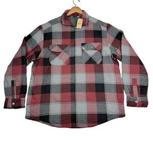 Field & Stream Fleece Lined Plaid Shirt‎ Jacket Mens Large Red Plaid New